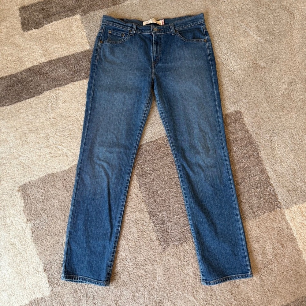 Levis 505 Nouveau Low Straight Jeans Womens 12M Blue Medium Wash Denim 155053552